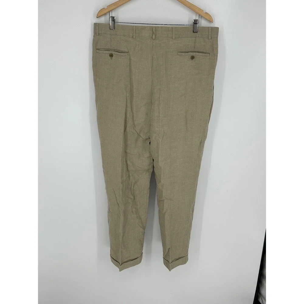 Ballin Relax 100% Linen Pants Men's Sz 38x30 Beige Pleated Cuffed R1